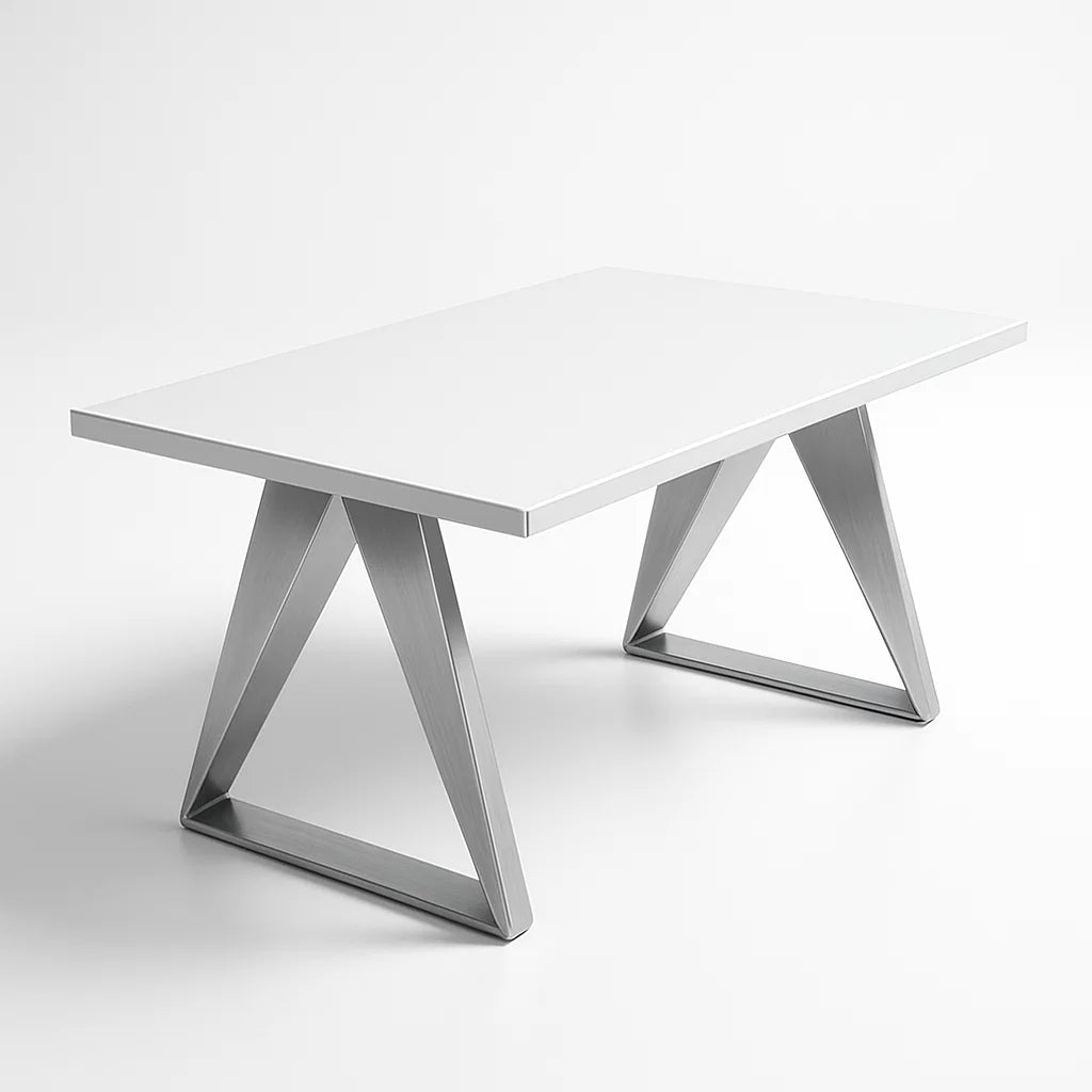 Rechteckiger Tisch aus MDF und Edelstahl Weiß
